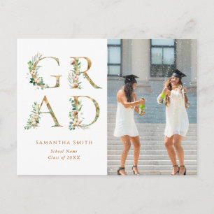 Gold Floral Typography Modern Photo Afstuderen Uitnodiging Briefkaart