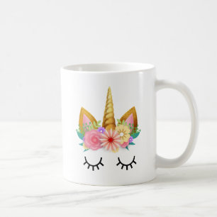 Gold Floral Unicorn Koffiemok