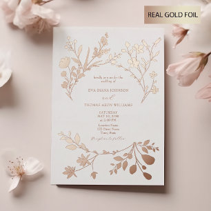 Gold Floral Wedding Folie Uitnodiging