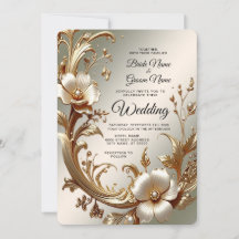 Gold Floral Wedding Invitation