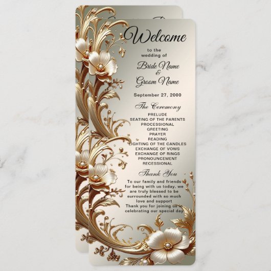 Gold Floral Wedding Program Programma (Voorkant / Achterkant)