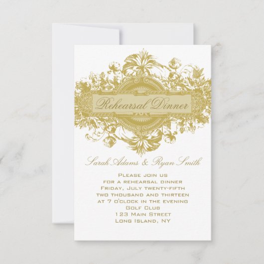 GOLD FLORAL WEDDING REHEARSAL DINER CARD KAART (Voorkant)