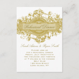 GOLD FLORAL WEDDING REHEARSAL DINER CARD KAART