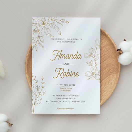 Gold Floral Wedding Uitnodiging