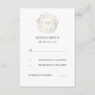 Gold Floral Wreath Plum Text Wedding RSVP-kaarte RSVP Kaartje