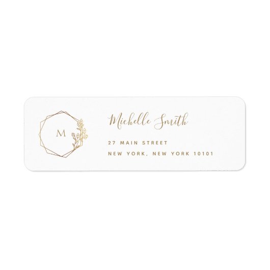Gold Floral WreatMonogram Return Address Label (Voorkant)