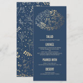 Gold Florals Elegant Marine Blue mariage cartes me (Devant / Derrière)