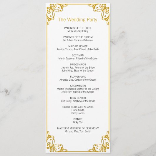 Gold Flourish Wedding Programma (Achterkant)