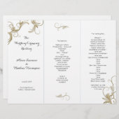Gold Flourish White Tri-Fold Wedding Programme (Devant / Derrière)