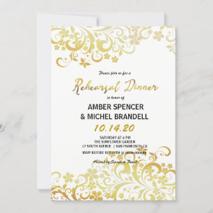Gold Flourishing Floral repetial Dinner Invite Kaart