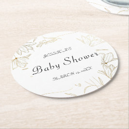 Gold Flower Baby shower Round Paper Onderzetter