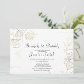 Gold Flower Brunch en Bubble Invitation Kaart (Staand voorkant)