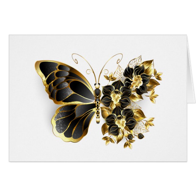 Gold Flower Butterfly met Black Orchid (Voorkant Horizontaal)