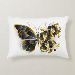 Gold Flower Butterfly met Black Orchid Accent Kussen