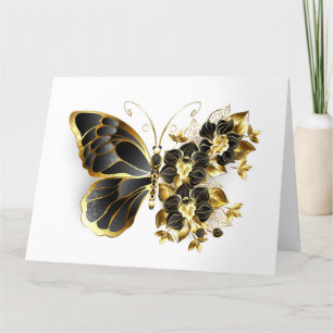 Gold Flower Butterfly met Black Orchid Bedankkaart