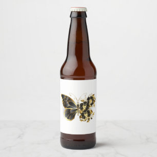 Gold Flower Butterfly met Black Orchid Bier Etiket