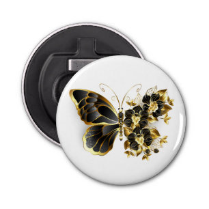 Gold Flower Butterfly met Black Orchid Button Flesopener