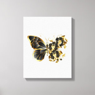 Gold Flower Butterfly met Black Orchid Canvas Afdruk