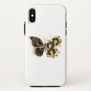 Gold Flower Butterfly met Black Orchid iPhone XS Hoesje