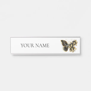 Gold Flower Butterfly met Black Orchid Deurbordje