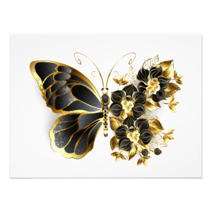 Gold Flower Butterfly met Black Orchid Foto Afdruk