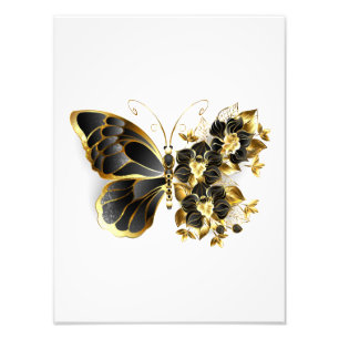 Gold Flower Butterfly met Black Orchid Foto Afdruk