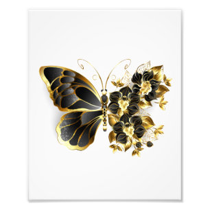 Gold Flower Butterfly met Black Orchid Foto Afdruk