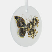 Gold Flower Butterfly met Black Orchid Glas Ornament (Voorkant Rechts)