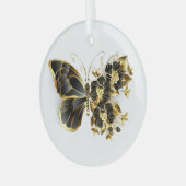 Gold Flower Butterfly met Black Orchid Glas Ornament (Voorkant links)