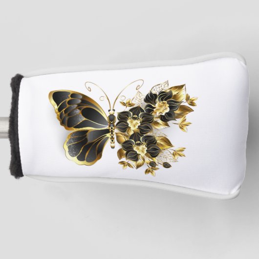 Gold Flower Butterfly met Black Orchid Golfheadcover (Voorkant)