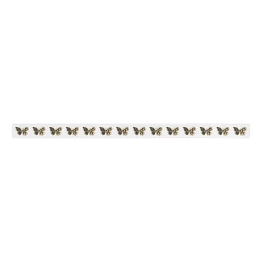 Gold Flower Butterfly met Black Orchid Grosgrain Lint (Voorkant)
