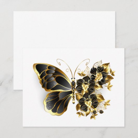 Gold Flower Butterfly met Black Orchid Informatiekaartje (Voorkant / Achterkant)