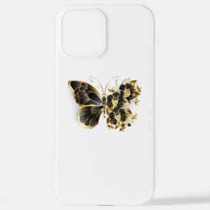 Gold Flower Butterfly met Black Orchid iPhone 12 Pro Max Hoesje