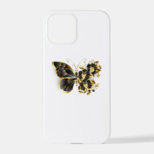 Gold Flower Butterfly met Black Orchid iPhone 12 Pro Hoesje