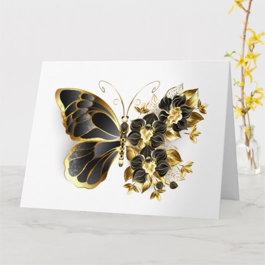Gold Flower Butterfly met Black Orchid Kaart (Gele Bloem)