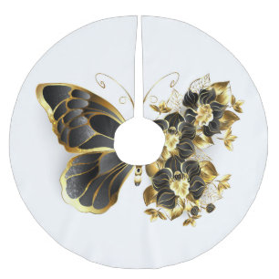 Gold Flower Butterfly met Black Orchid Kerstboom Rok