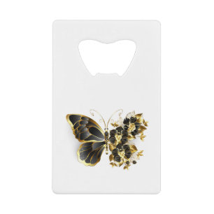 Gold Flower Butterfly met Black Orchid Kredietkaart Flessenopener