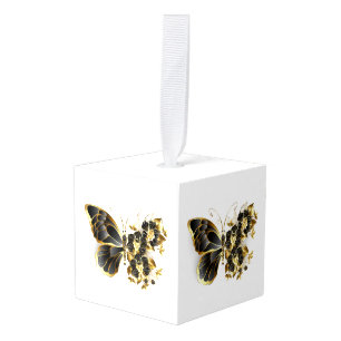 Gold Flower Butterfly met Black Orchid Kubus Ornament