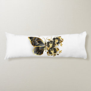 Gold Flower Butterfly met Black Orchid Lichaamskussen