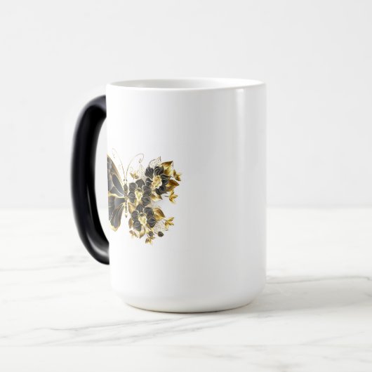 Gold Flower Butterfly met Black Orchid Magische Mok (Voorkant links)