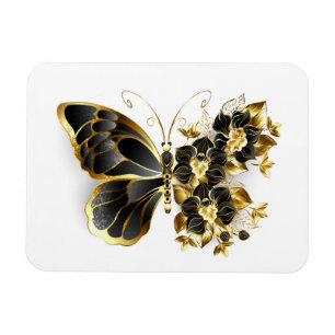 Gold Flower Butterfly met Black Orchid Magneet