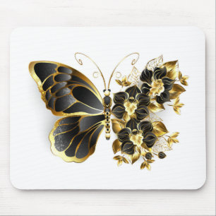 Gold Flower Butterfly met Black Orchid Muismat