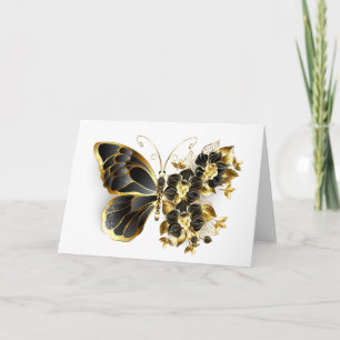 Gold Flower Butterfly met Black Orchid Notitiekaartje