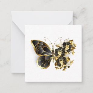 Gold Flower Butterfly met Black Orchid Notitiekaartje