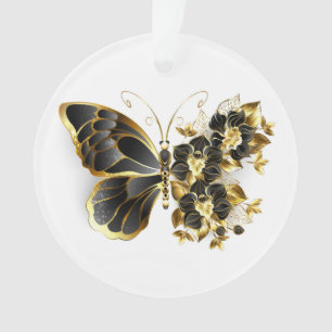 Gold Flower Butterfly met Black Orchid Ornament