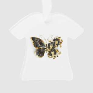Gold Flower Butterfly met Black Orchid Ornament