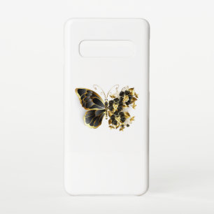 Gold Flower Butterfly met Black Orchid Samsung Galaxy S10 Hoesje
