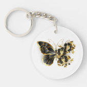 Gold Flower Butterfly met Black Orchid Sleutelhanger (Voorkant)