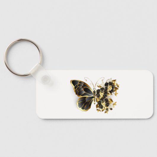 Gold Flower Butterfly met Black Orchid Sleutelhanger (Achterkant)