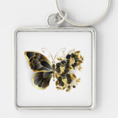 Gold Flower Butterfly met Black Orchid Sleutelhanger (Voorkant)